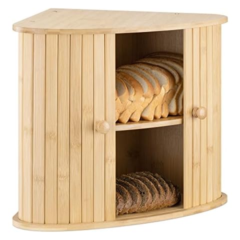Navaris Wooden Corner Bread Bin with Sliding Doors Cover