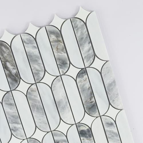 Mosaic Tile Backsplash Tiles for Kitchen 5 Sheets Bathroom Floor Wall Interior Decorative Water-Jet Stone Mosaic Tiles for Kitchen Wall Floor Backsplash ‎4.78 Square Feet (Gray and White)