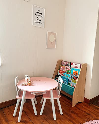Kidkraft Wooden Round Table & 2 Chair Set With Center Mesh Storage- Pink & White, 23.5 X 23.5 X 17.2 #TOP5