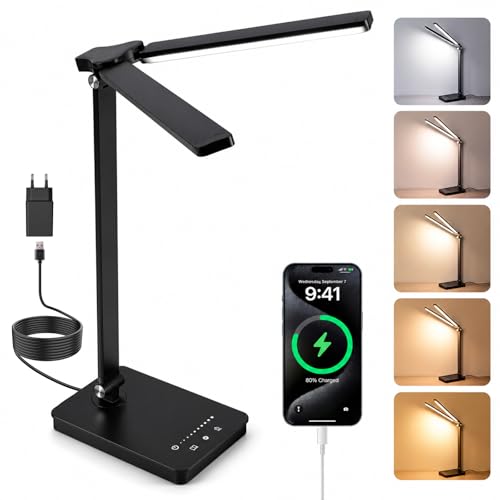 Lampe bureau LED double tête tactile au design architecte épuré