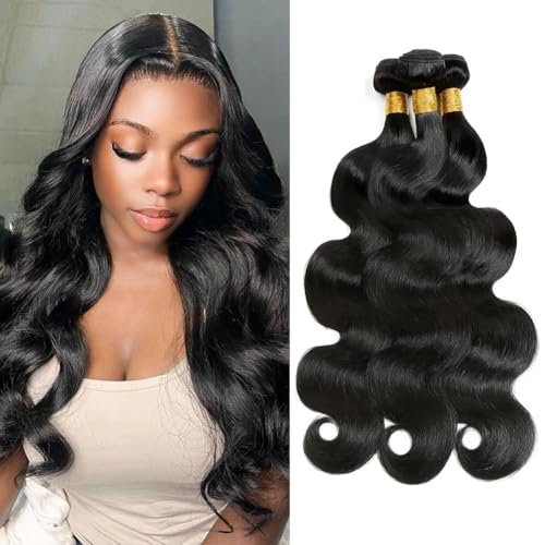MDL 12A Human Hair Bundles Body Wave Bundles Human Hair 14 16 18 Inch Unprocessed Brazilian Virgin Hair Body Wave 3 Bundles Human Hair Extensions for Black Women Natural Color(14 16 18 Inch)