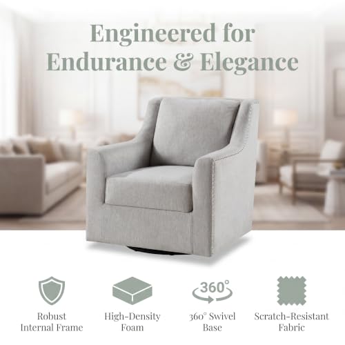 Image of 360 Swivel Recliner Chair, Modern Single Lounge Sofa with Backrest & Cushion, Ergonomic Oversized Recliner Sofa for Living Room, Bedroom, Nursery, Home Office, Light Gray