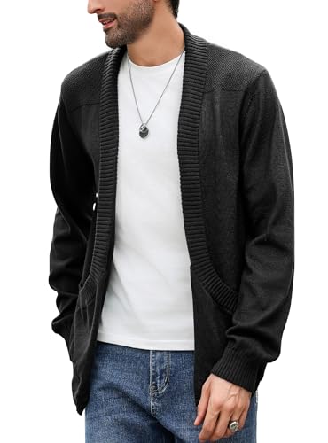 Men's Shawl Collar Long Sleeve Cardigan Knit Open Front with Pockets