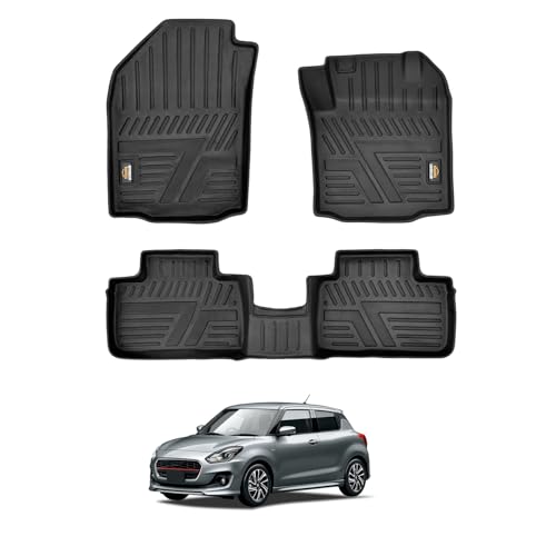 Image of Amazon Basics 5D Custom Fit Car Floor Mats for Swift Facelift | Odor Free Virgin Polymer | All Weather Waterproof Protection | Edge to Edge Coverage | 3 Piece Set