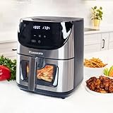 Kenmore Air Fryer - Aerogrill, Non-Stick Frying Basket, French Fry, Digital Touch Screen, 12 Presets, Freidora Eléctrica, Countertop Cooking Kitchen Appliance, Stainless Steel, 8 Quart Black