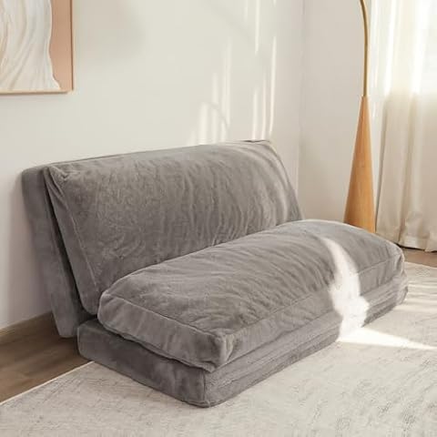 HIGOGOGO Floor Sofa Bean Bag Bed,Foam Filling Extra Thick Floor Couch, Folding Matress Bean Bag Chair Includes Removable and Soft Faux Fur Washable Cover for Bedroom Living Room Cover