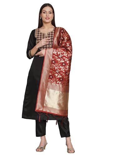 Image of VredeVogel Women's Cotton Silk Blend Kurta Pant Set with Banarasi Silk Dupatta