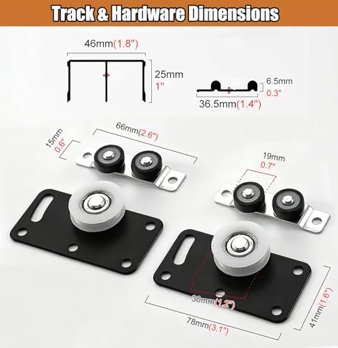 Kit de Herrajes para Puerta Corredera de Gabinete, Riel de Aluminio con Rodillos de Nylon, Sistema de Riel Doble para Puerta Interior, Patio, Ducha y Puerta Corredera (Blanco, 40in/101.6cm) miniatura 2