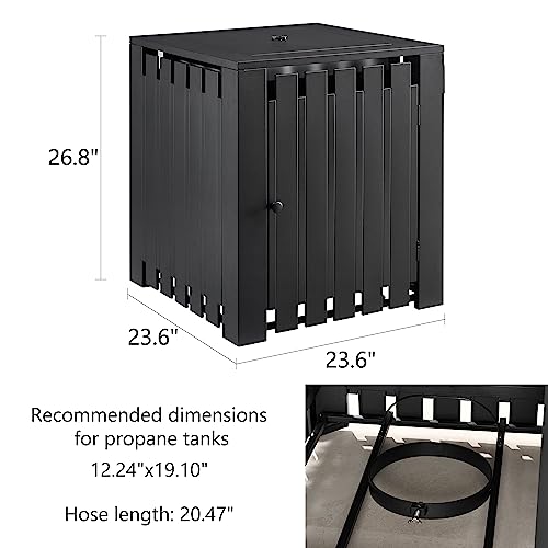 Volans 23.6In Gas Fire Pit Table, 40,000 Btu Steel Propane Fire Pits With Tabletop Lid, Hideaway Tank Holder, Ul Certified Fire Table With Adjustable Flame For Outdoor, Patio, Backyard, Party, Black #TOP1