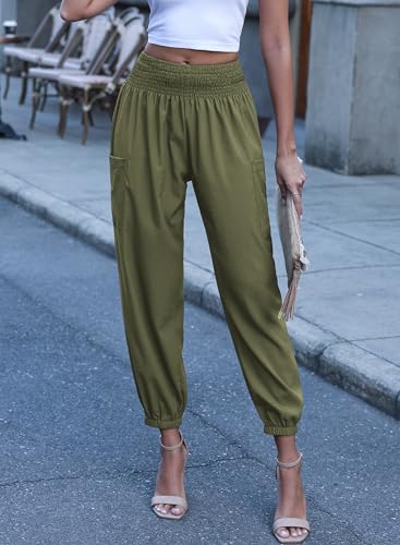 Dokotoo Women'S Summer Boho Pants Long Cargo High Waisted 2024 Fall Maternity Trousers Baggy Parachute Flowy Leggings With Pockets Oversized,Jungle Green X-Large thumb #2