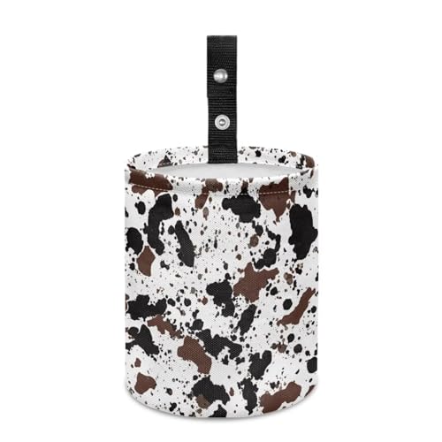 Image of Brown Cow Car Garbage Can Mini Car Trash Bin Hanging Headrest with Adjustable Buttons Multipurpose Car Organizer