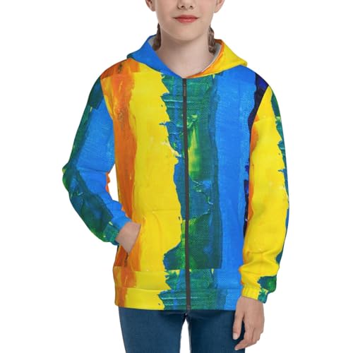 Rainbow Colored Kids Pullover Hoodies Boys Zip Up Sweatshirts Girls Athletic Clothes with Pocket3