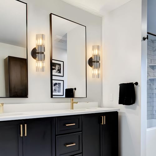 Image of 2 Light Black Wall Sconces Crystal Wall Sconce Modern Wall Sconces with K9 Crystal Lampshade Hallway Indoor Sconces Wall Lighting for Bathroom Entryway Stairway(1-Pack)