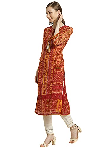 Image of Juniper Mustard Chiffon Printed Straight Kurta