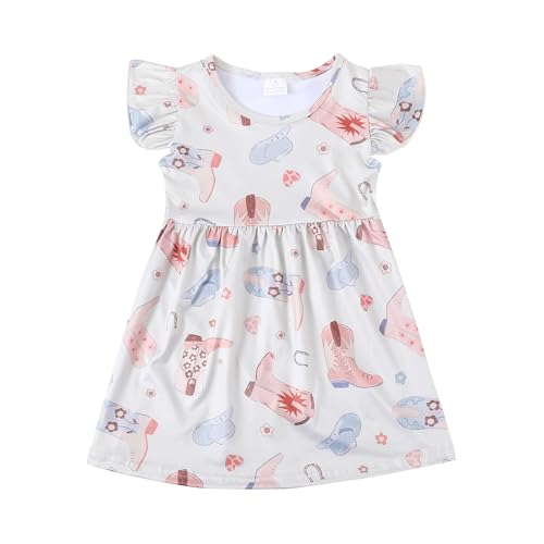 Toddler Girl Dress Farm Animal Cow Pig Print Ruffle Bottom Casual Dress Summer Clothes 1-8Y