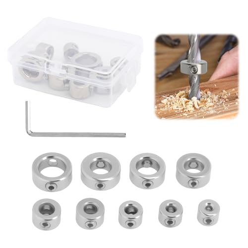 9 Pièces Kit de Bagues de Butée de Perçage,Limiteur de Profondeur 3–12 mm avec Clé Allen Butée de Profondeur de Perçage Colliers de Serrage en Acier...