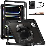 Compatible with iPad Pro 11 2018/2020/2021/2022 Case,2-in-1 Shatter-Resistant Shell,Military Grade Shockproof Rugged Case W Handle+Shoulder Strap+Rotating Kickstand.Black