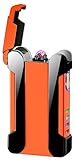 RSBYE Elektrisches Feuerzeug Plasma-Sturm Feuerzeug Männer Feuerzeuge Personalisiert mit Batterieanzeige, USB Feuerzeuge mit Liebes projektion Festliche Geschenke (Klassisches Orange)