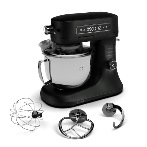 Klarstein Chiara 1600W Küchenmaschine – 5L Edelstahlschüssel, 12 Geschwindigkeiten, LCD-Touch-Display, Leise ≤72 dB, Spülmaschinenfestes Patisserie-Set, Aluminium-Druckgussgehäuse, Schwarz