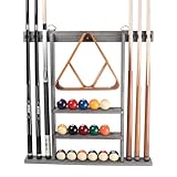 GSE Games & Sports Expert Billiard Cue Stick Hanging Wall Mounting Rack Only, Holds 6 Pool Cue Sticks, Billiard Ball Racks and Full Set of Pool Balls (Brushed Grey)