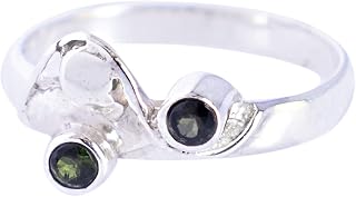 Moldavitring med fasetterad grön ädelsten, 2,5 mm, 2,2 g, handgjord, fint smycke, minimalistisk gåva för män eller kvinnor