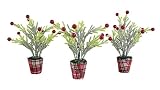 Benzoyl Artificial Christmas Mini Tree Snow Flocked Tabletop Decoration, White Xmas Tree with Red Be