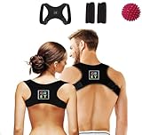 Corrector Enderezador Postura Espalda.Ayuda a Corregir/Volver a la posición Natural de Espalda y Hombros.Unisex.Ajustable.Regalo:Bola de Masaje+2 Almohadillas.