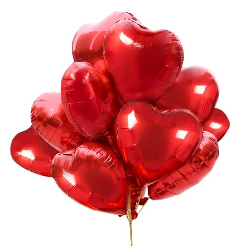 10 Stück Folienballon Rot, Herzluftballons Hochzeit, Herz Helium...