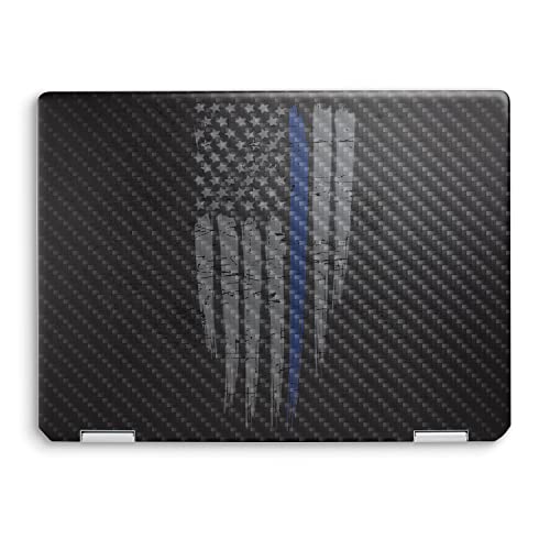 Image of MightySkins Carbon Fiber Skin Compatible with HP Spectre x360 14 inch (2022) Full Wrap Kit - Thin Blue Line | Protective Durable Textured Carbon Fiber Finish | Easy to Apply | Made in The USA