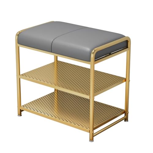 Banc d'entrée doré avec assise rembourrée et étagère à chaussures pour chambre