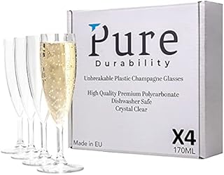 Plastic Champagne Flutes Glasses Unbreakable Reusable Set of 4 170ml