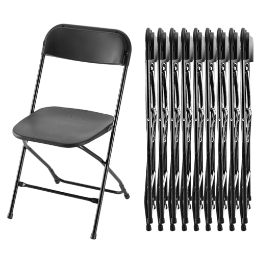 HealSmart 10-Pack Plastic Folding Chair Portable Chair with Metal Frame 330lb Capacity Foldable and Stackable Chairs for Wedding Party Picnic Office Indoor/Outdoor Dining Black