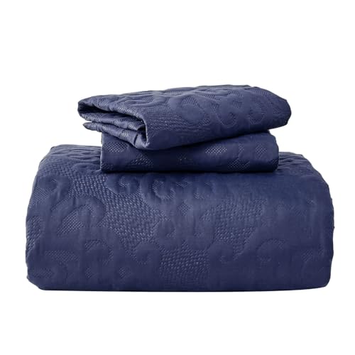 Image of Kingnex 106x96 King Size Lightweight Bedspread Coverlet Set Navy