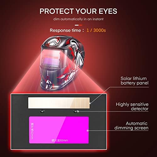 Automatic Darkening Solar Welding Mask Welding Helmet, 9-13 DIN Adjustable, Delayed Dimmable, Pack of 5 Replacement Lenses for MIG, MAG, Welding Cutting (Knight)