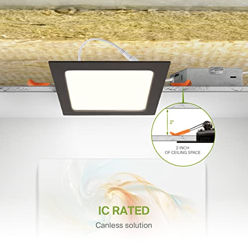 Asd 6 Inch Ultra Thin Square Led Recessed Lighting Oil Rubbed Bronze, 5 Cct 2700K-5000K 15W 60W Eqv 1197Lm, Dimmable Canless Ceiling Square Downlight With J-Box - Ul Energy Star 6 Pack #TOP6