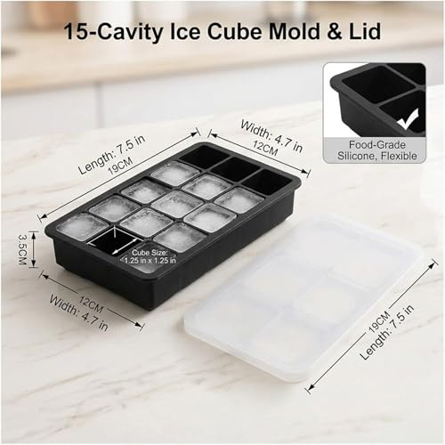 Molde para cubitos de hielo con tapa, 15 cubos miniatura 2