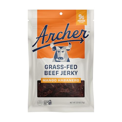 Archer Jerky Grass-Fed Beef Jerky - Beef Jerky Snack Pack, Individual Pack, Protein Snack, Gluten Free, Paleo - Mango Habanero, 2.5 oz