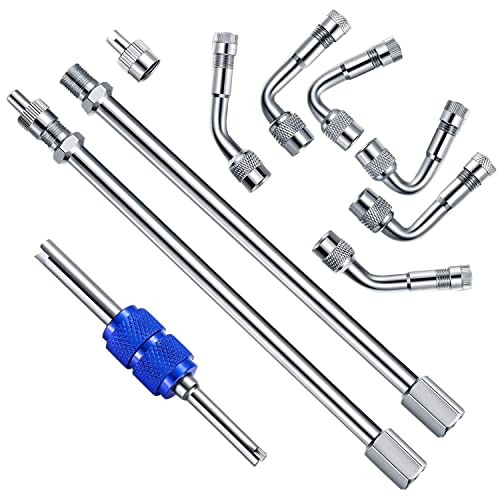 Osmond 9 Piezas Varilla de ExtensióN de VáLvula de NeumáTico de Coche 45 90 135 Grados VáLvula de Varilla Metal Herramienta ExtraccióN de NúCleo de VáLvula para Camiones RVs Furgonetas