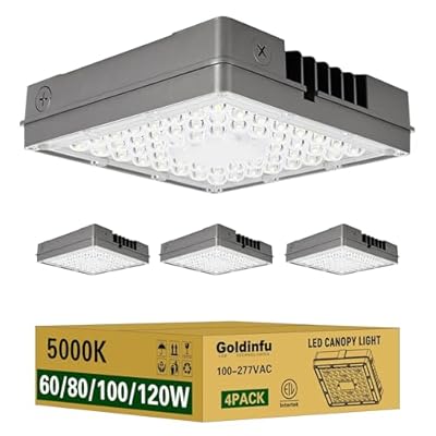 120W LED Canopy Light 4Packs, 60/80/100/120W Selectable, 5000K 18000LM Commercial LED Canopy Lights Outdoor IP65 Waterproof for Garage Shop Gas Station Carport Warehouse, DIM, 100-277VAC, ETL Listed