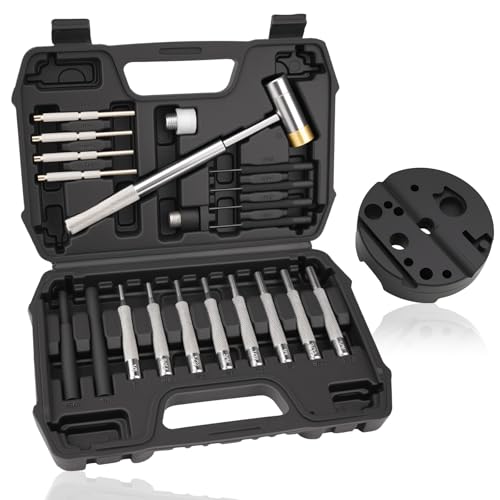 Beaiguna 23PCS Punch Set, Upgraded Roll Pin Punch Set Mechanic Tools, Punch and Hammer Set with Bench Block, Steel Metal Punch Tool for Jewelry Making, Watch Repair, Mechanical Repairs, Metalworking