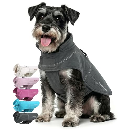 VIVAGLORY Softpad Wintermantel Hund, Hundemantel Fleecemantel Hund, Fleecejacke mit Bauchschutz, Fleece Reflektierend Verstellbar Softshell, S, Grau