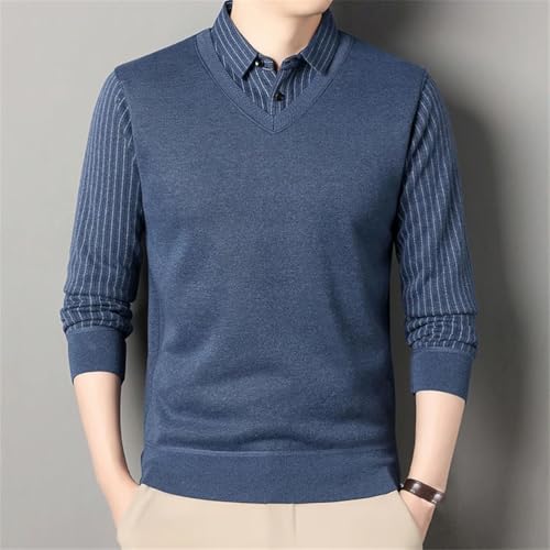 Men's Fleece Lined Patchwork Sweater Fashion Business Causal Slim Thick Pullovers4