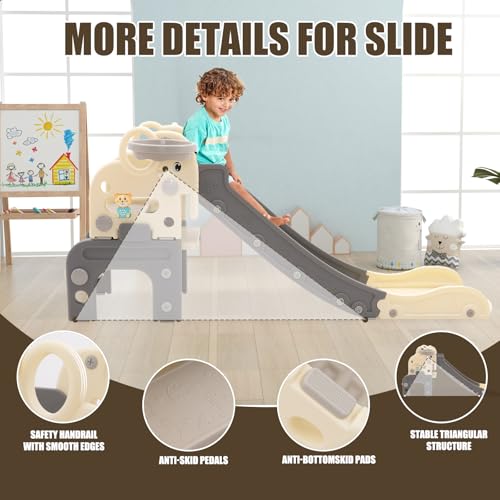 Rutsche für Kinder, 6 in 1 Multifunktional Kinderrutsche Set, 140 cm Große Kinder Rutsche, Kunststoff Elefant, Musikmaschine, Ringe, Basketballkorb
