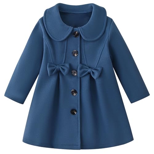 Image of METYOUEZE Toddler Baby Girl Dress Coat Lapel Button Jackets Clothes Long Sleeve Solid Color Fall Winter Outfit(Light Blue,1-2T)