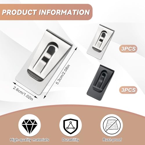 6 Pack Money Clip, Money Clip with Safe Lock, Stainless Steel Tight Bill Holder for Wallet Pocket ID Credit Card Cash2