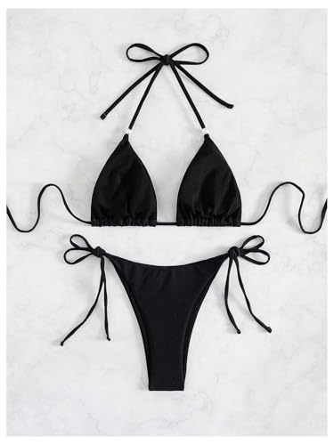 SOLY HUX Women's Bikini Swimwear Summer Beach Vacation Clothes Halter Cheeky Bathing Suits2