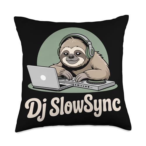 Dj SlowSync Sloth DJ Laptop Mixer Headphones Chill EDM Throw Pillow