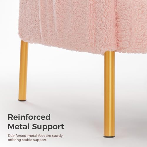Mondeer Sessel, Einzel Loungesofa mit Seitentasche mit Metallbeinen Gemütlicher Kunstlammfell Stoff Modern, für Wohnzimmer Schlafzimmer Arbeitszimmer, 63 x 75 x 75 cm, Rosa