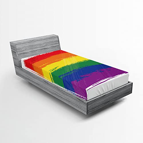 Ambesonne Pride 2 Pack Fitted Sheet, Watercolor Rainbow Flag Love, Bed Cover All-Round Elastic Deep Pockets 2 Pieces, Package Contains 2 Twin XL Size Fitted Sheets, Red and White