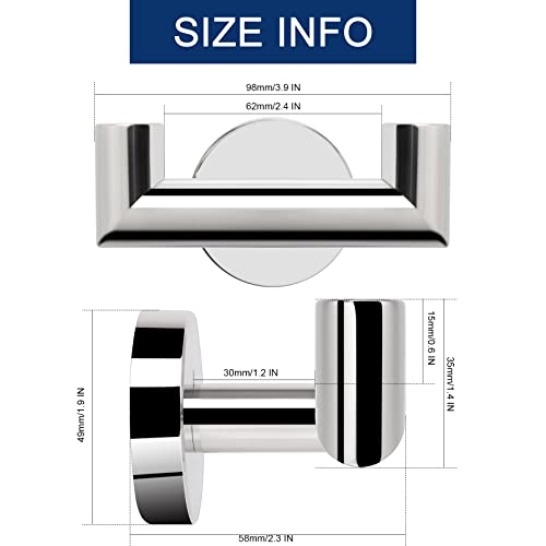Nearmoon Bathroom Double Towel Hook- Sus304 Stainless Steel Robe Towel Holder, Heavy Duty Double Coat Hook For Bathroom Livingroom Kitchen Wall Mounted, 2 Pack (Chrome Finish) #TOP1
